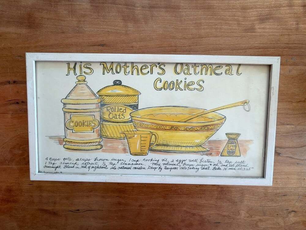 Jacque 1967 Hand Painted Designs His Mothers Oatmeal Cookies Framed Art
